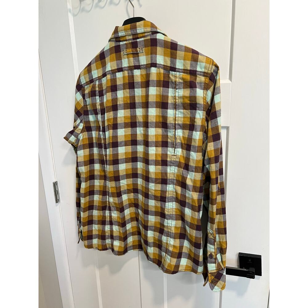 Duluth Trading Co Womens Button Up Flannel Sz XL Long Sleeve Purple Blue Yellow - Picture 8 of 10